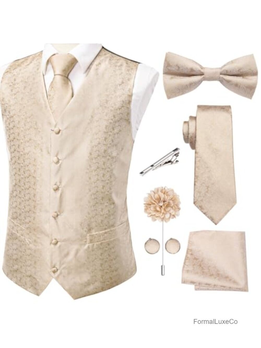 Men's Formal Paisley Silk Vest Tie Bowtie Set 7PCS